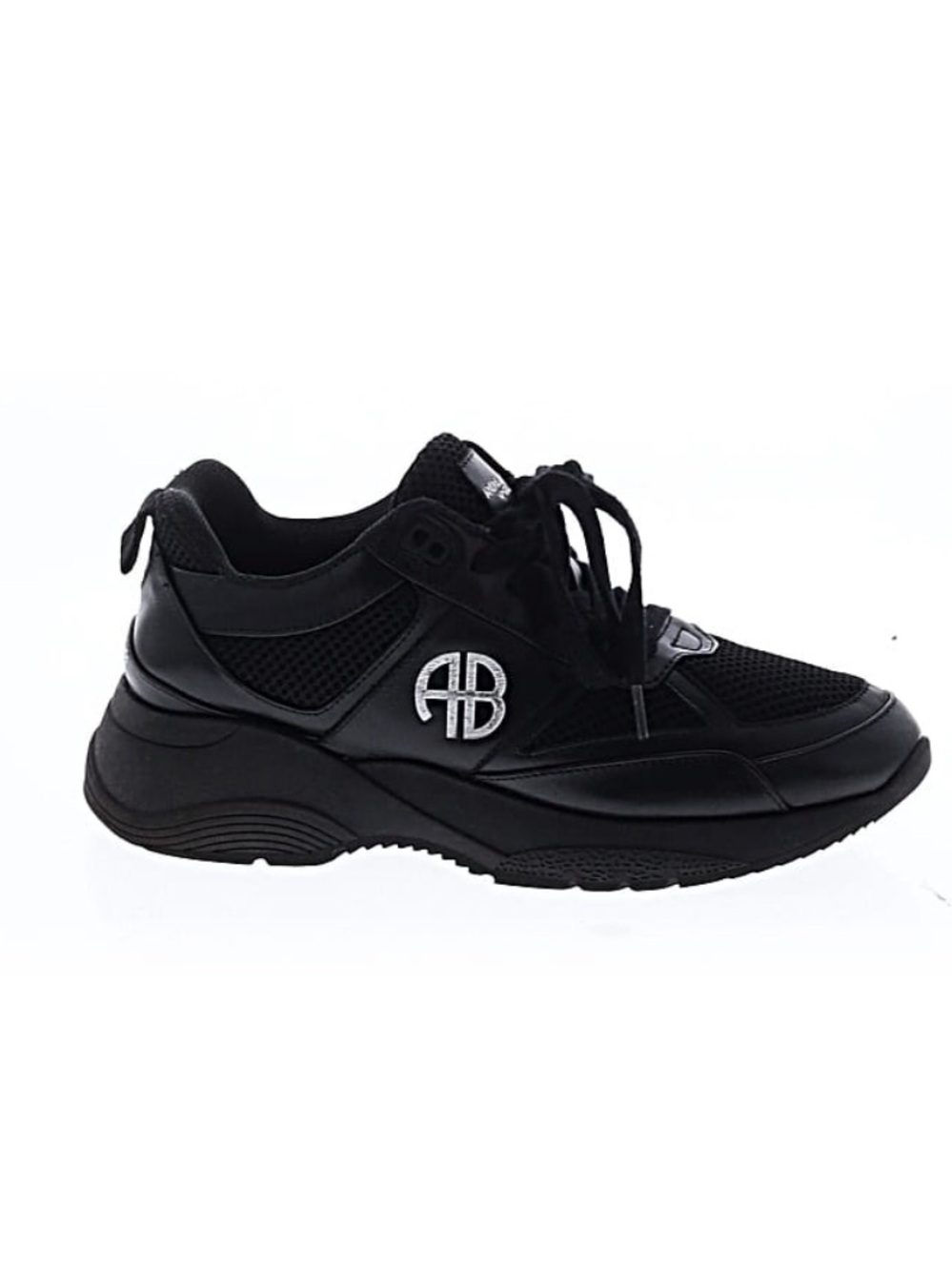 Anine Bing Black Leather & Mesh Platform Sneakers 37